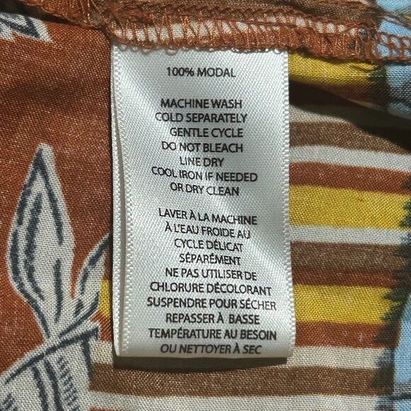 Beach Lunch Lounge Tunic S Smocked Modal Boho Off Shoulder Mix Print Bell Sleeve - Picture 6 of 7
